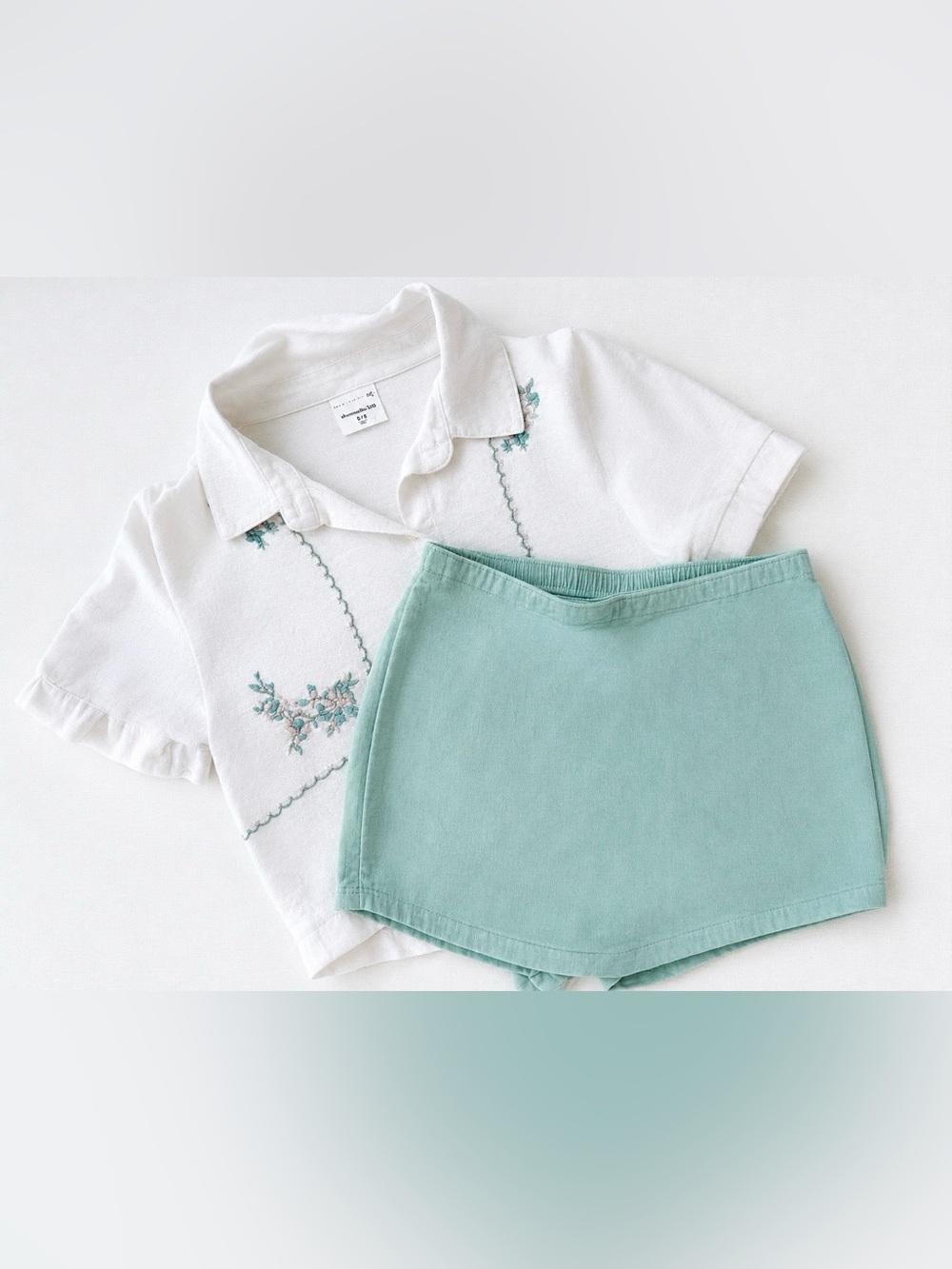 abercrombie kids White Polo Top with Mint Embroidered Details